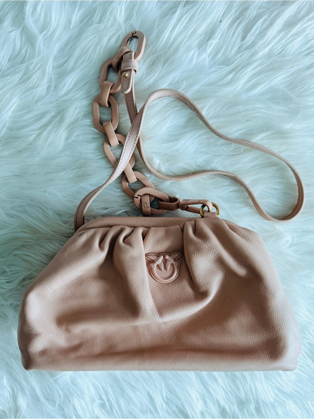 Pinko Puff / Soft Clutch Crossbody style bag in blush nude leather